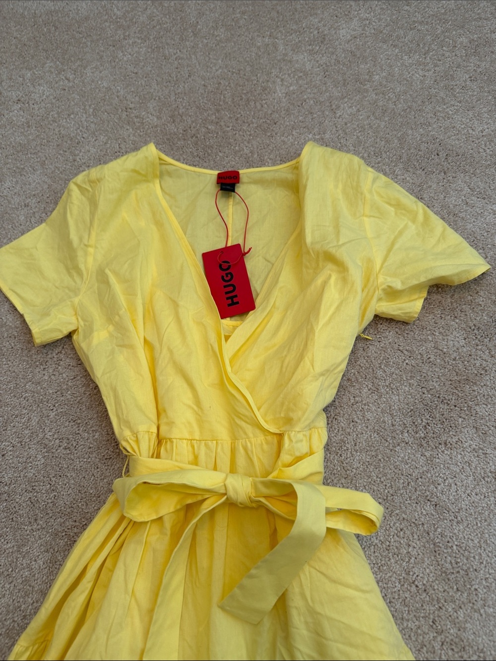 HUGO Bright Yellow Wrap Mini Dress - Picture 2 of 4